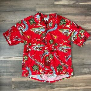Aloha Republic Men's Red Hawaiian Christmas Santa Button Down Shirt Size 2XL
